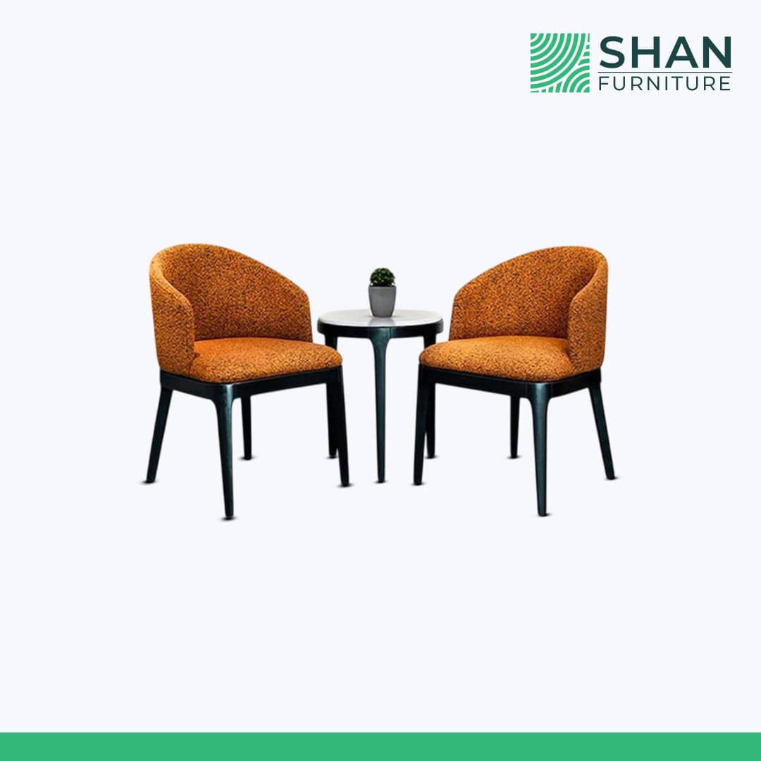 Burnt Orange Boucle Chair Set with Marble-Top Table
