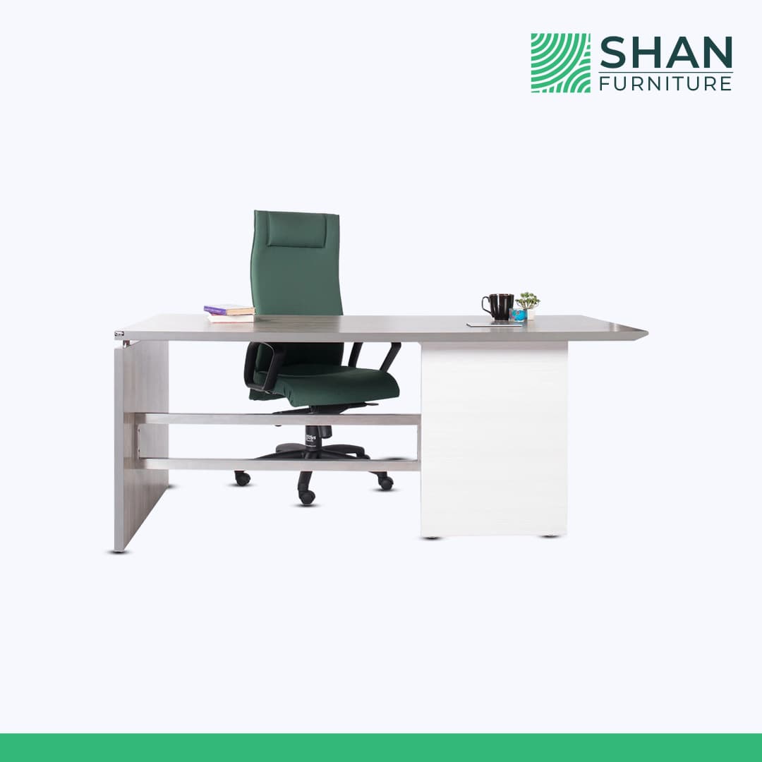 Executive Desk with Side Cabinet - Silver Grey