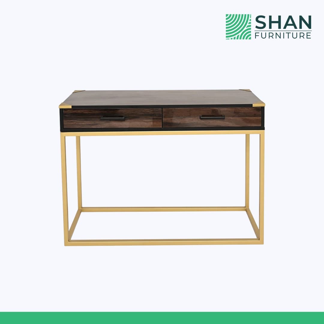 Walnut Console Table with Gold Frame