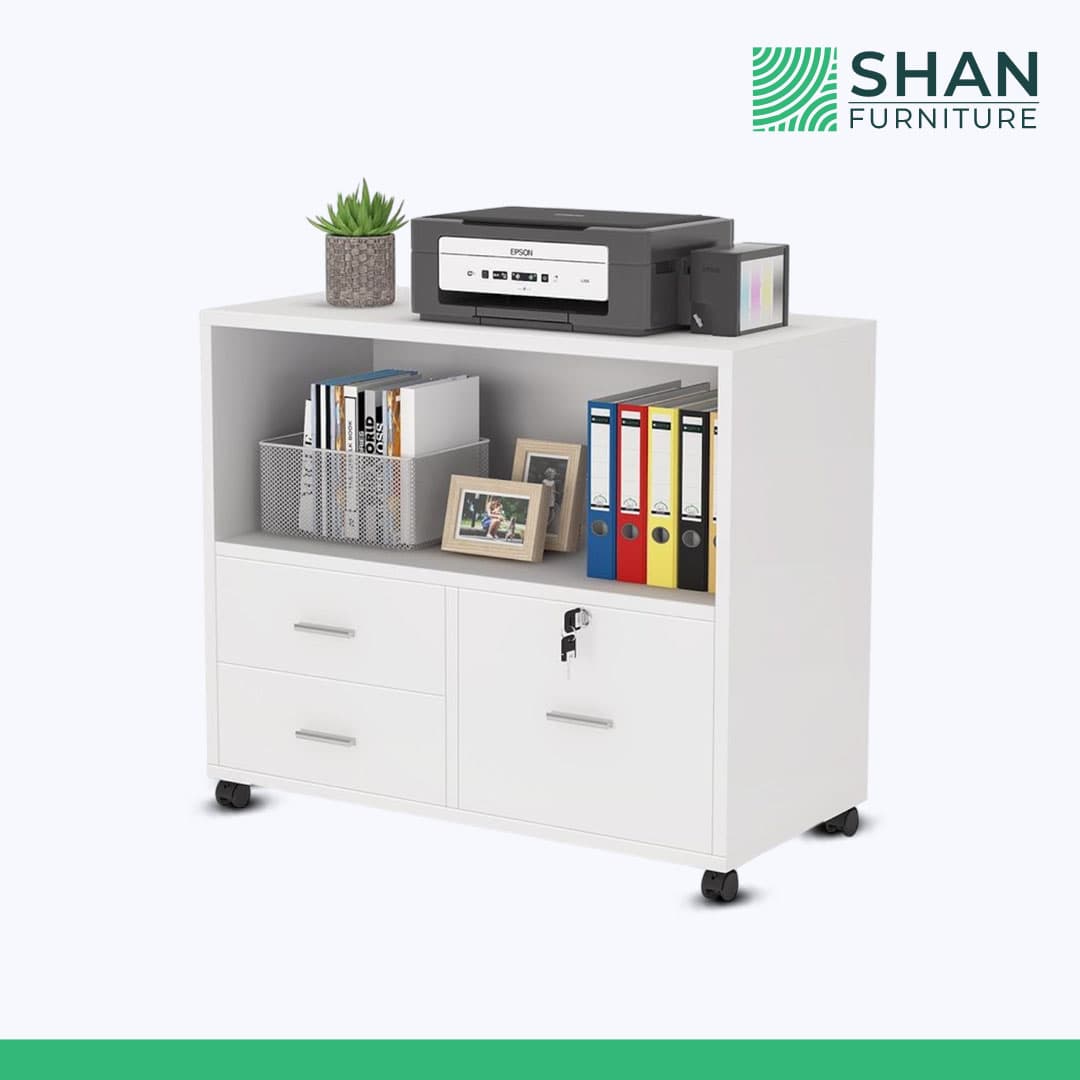 White Printer Cabinet with Locking Cabinet