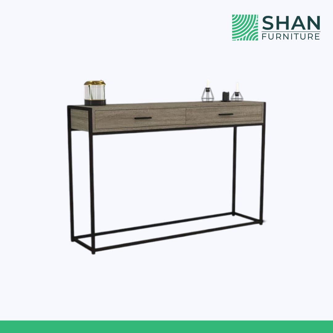 Grey Wood Console Table with Two Drawers
