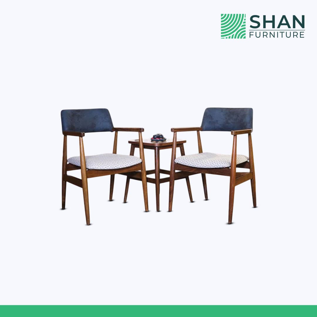 Navy Danish-Style Chair Set with Shelved Side Table