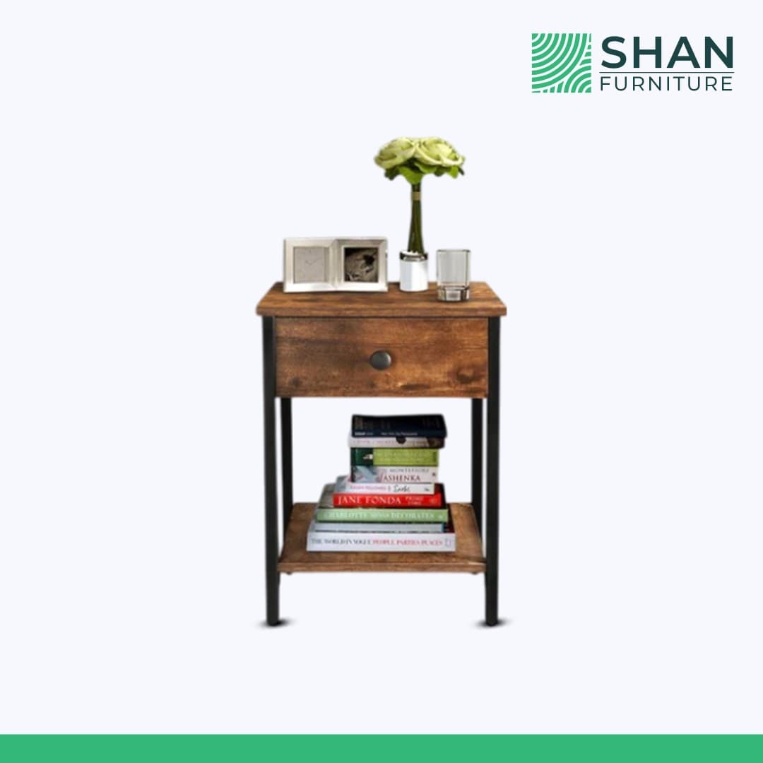 Rustic Wood Side Table with Drawer
