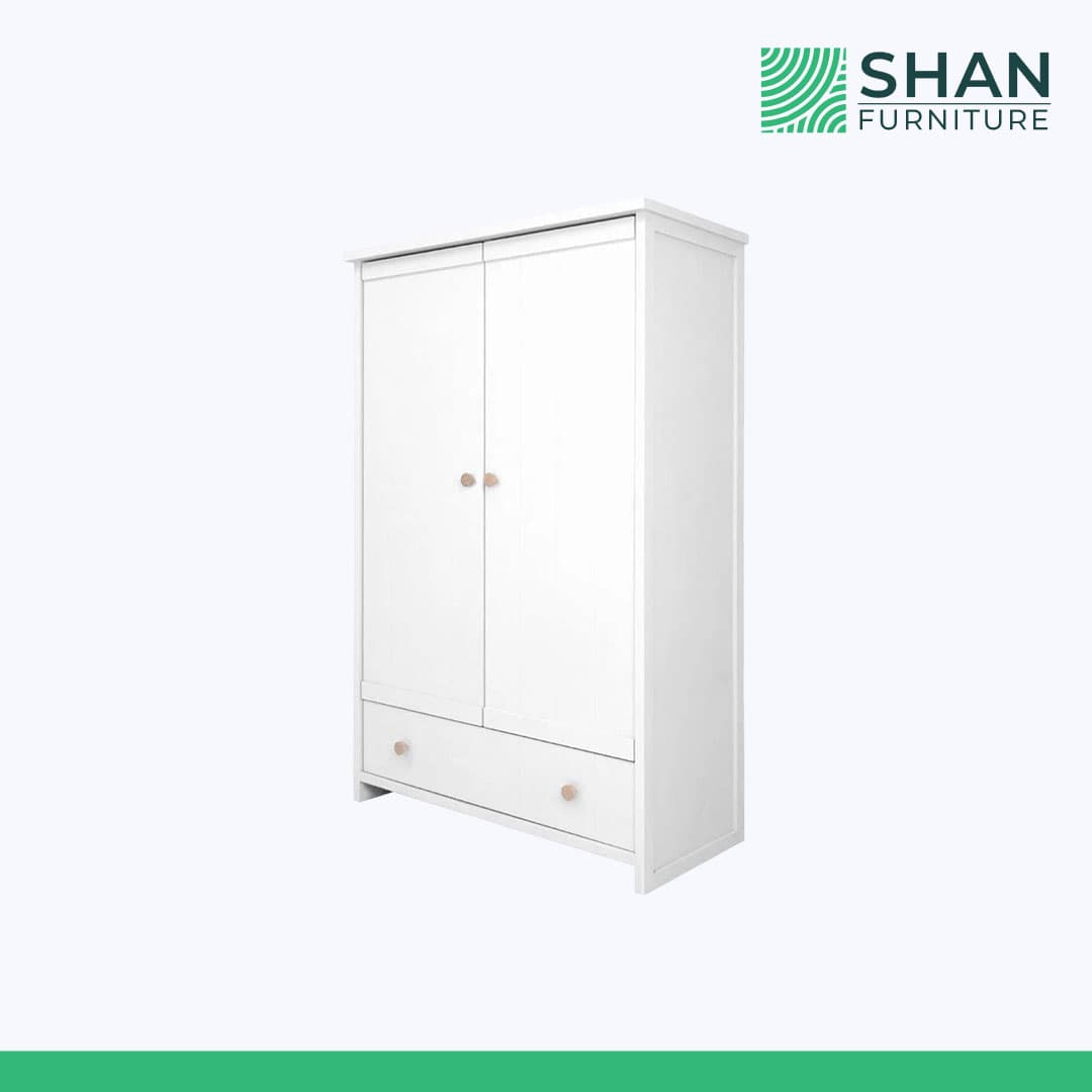 White 2-Door Wardrobe with Drawer