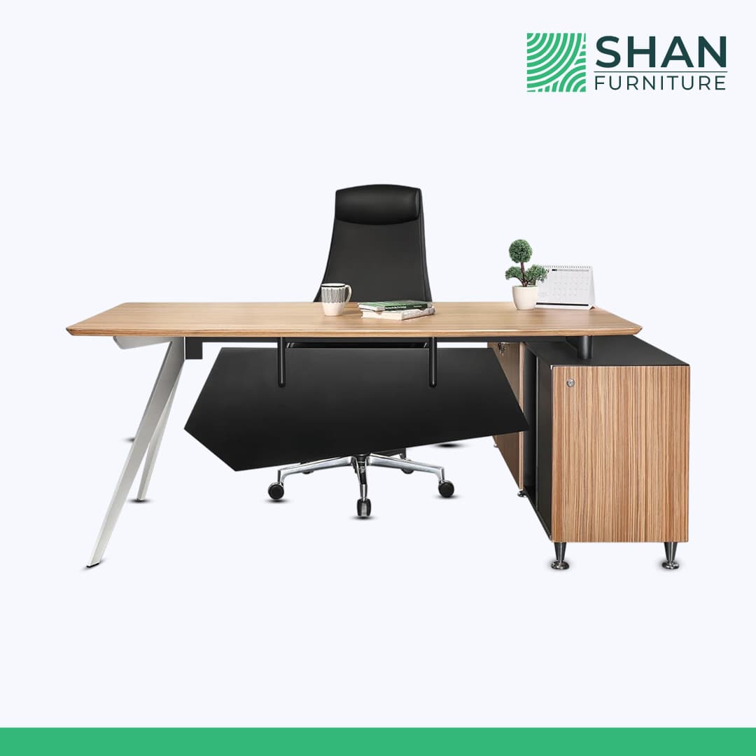 Premium Oak Executive Desk with Zebra Wood Cabinet