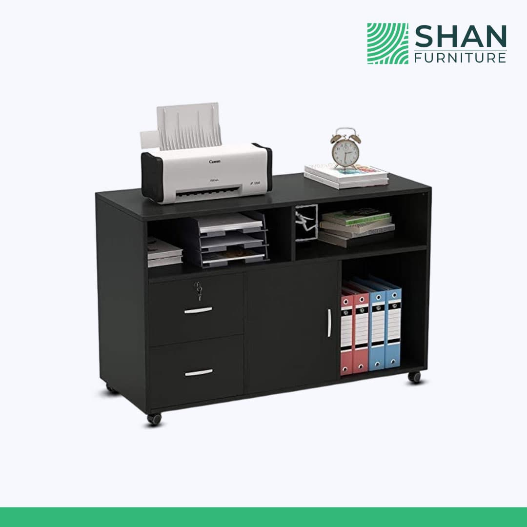 Black Printer Cabinet with Locking Storage