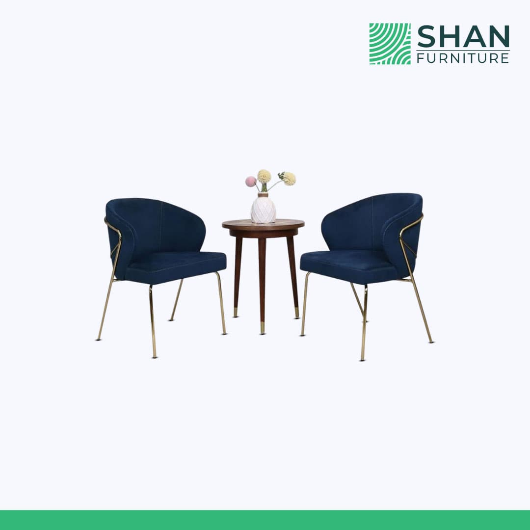 Navy Velvet Accent Chair Set with Side Table