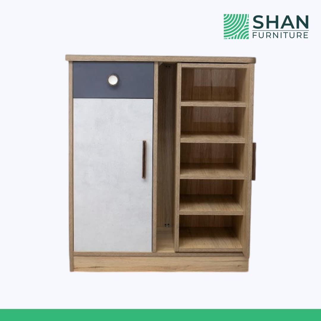 Shoe Cabinet with Door and Open Shelves