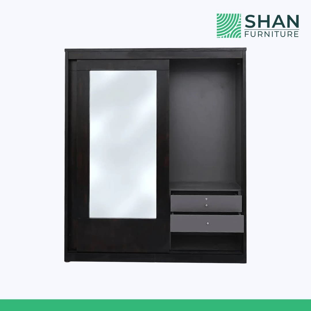 Black Sliding Wardrobe with Mirror Panel