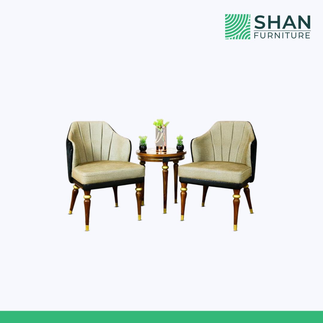 Beige Channel-Tufted Chair Set with Side Table