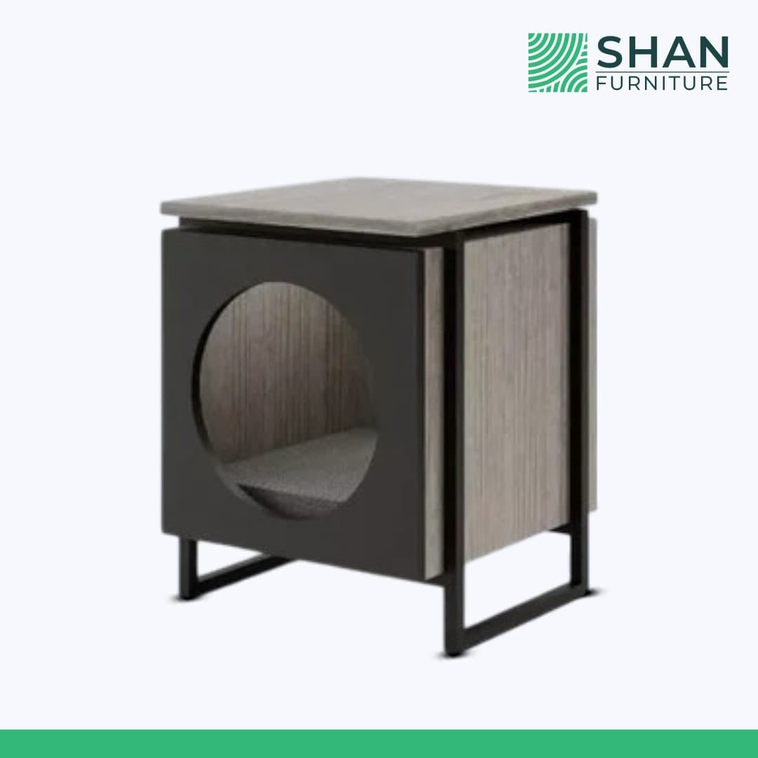 Cat House End Table - Grey and Black