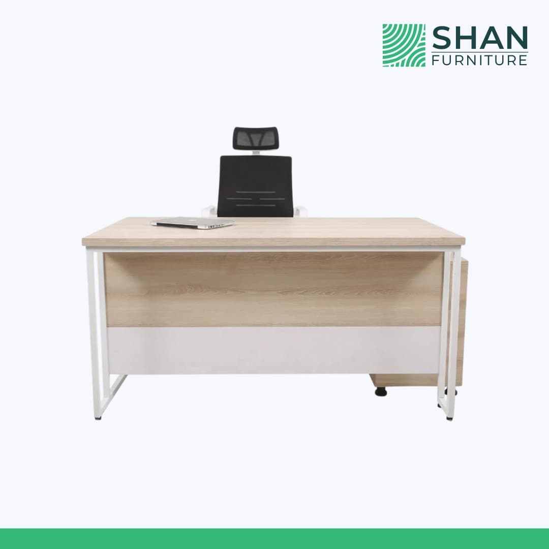 Two-Tone Oak and White Executive Desk