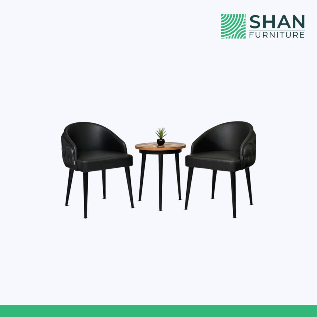 Black Faux Leather Chair Set with Side Table