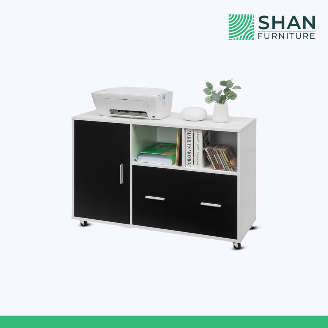 White and Black Printer Cabinet