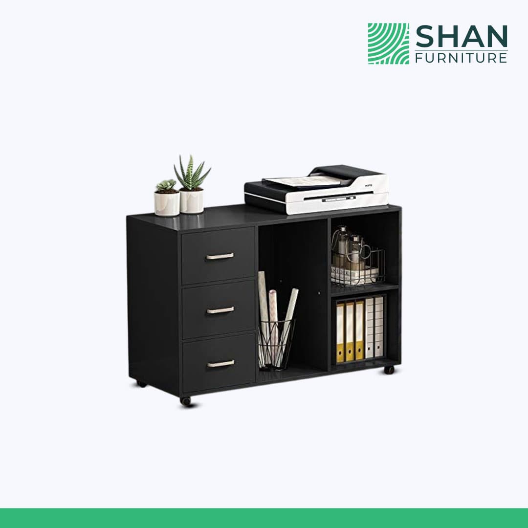 Black Printer Cabinet with Cubby Storage