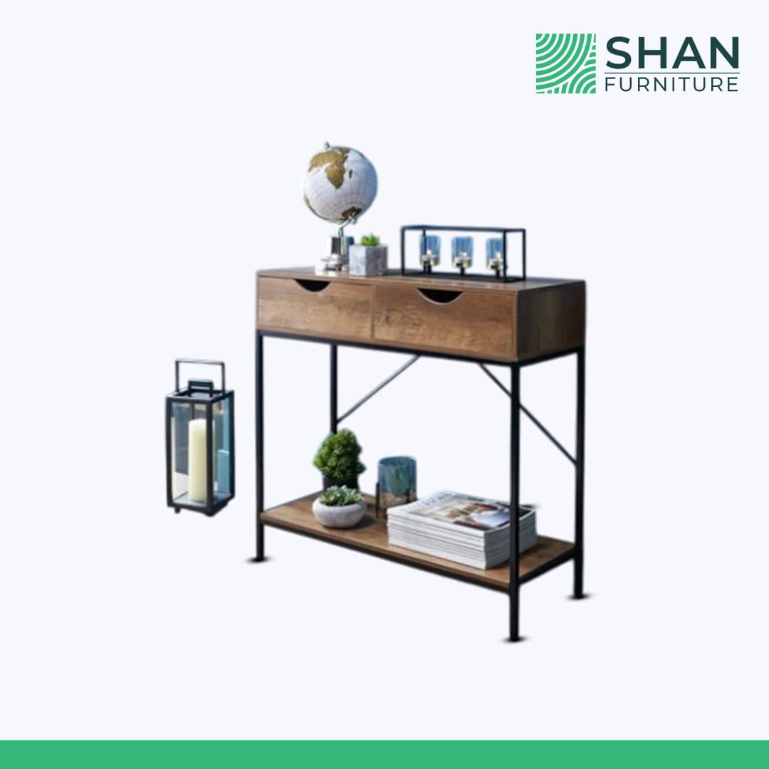 Rustic Wood Console Table with X-Brace