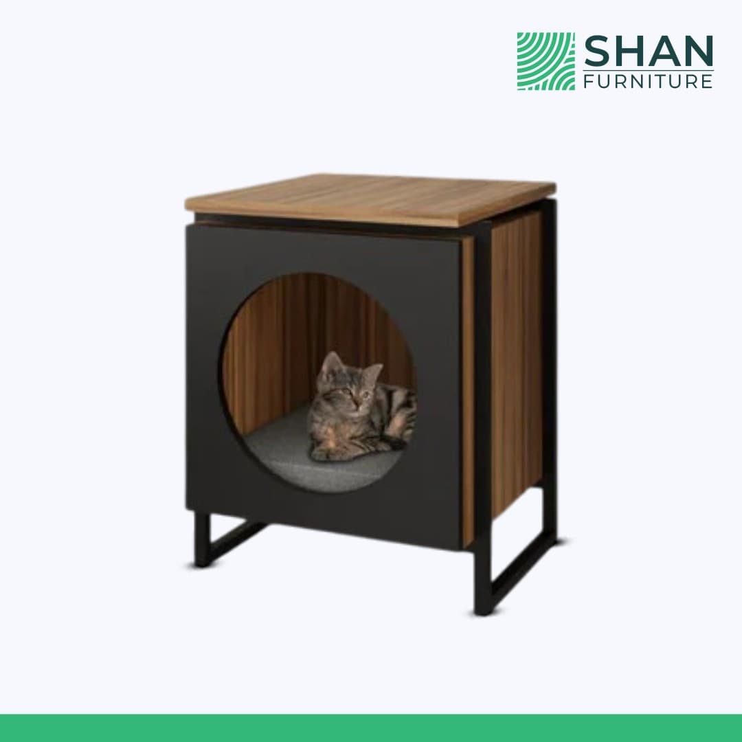 Cat House End Table - Walnut and Black
