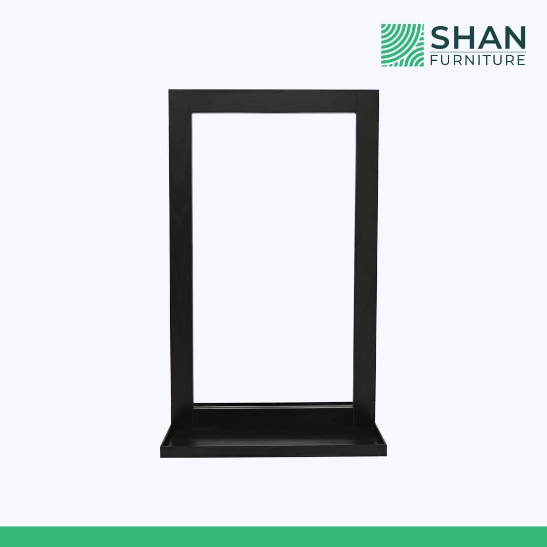 Black Frame Dressing Mirror with Tray Base
