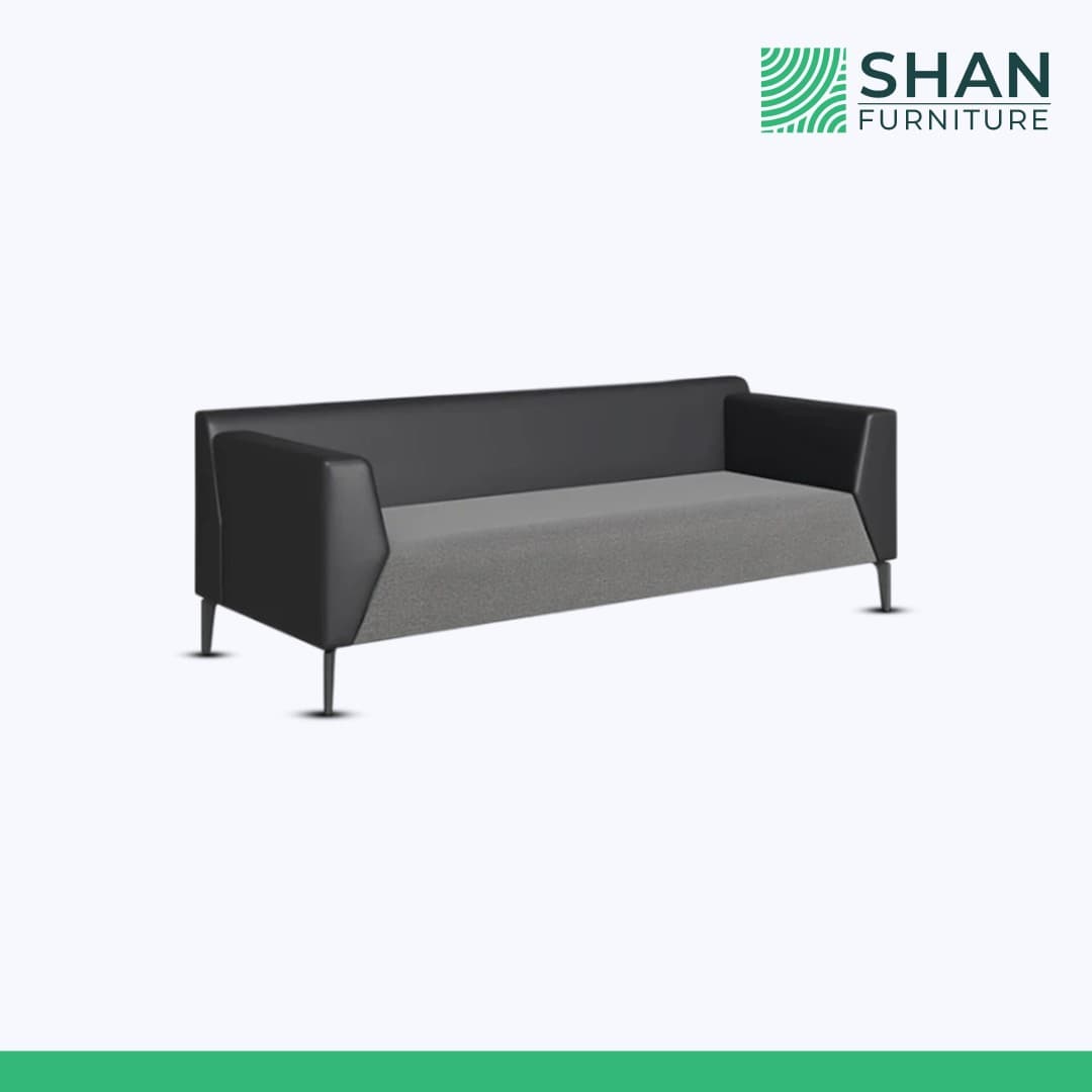 Two-Tone Black and Grey 3-Seater Office Sofa