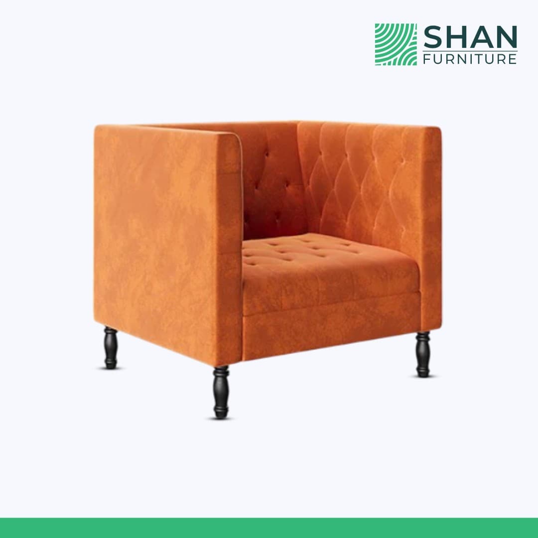 Orange Velvet Tufted Office Armchair