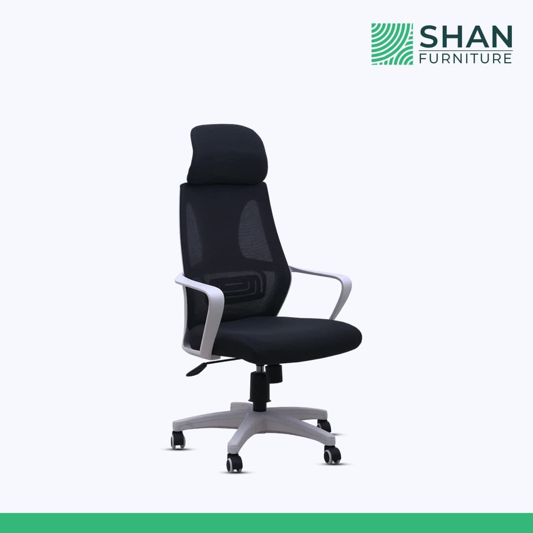 Black Mesh Executive Chair with White Armrests