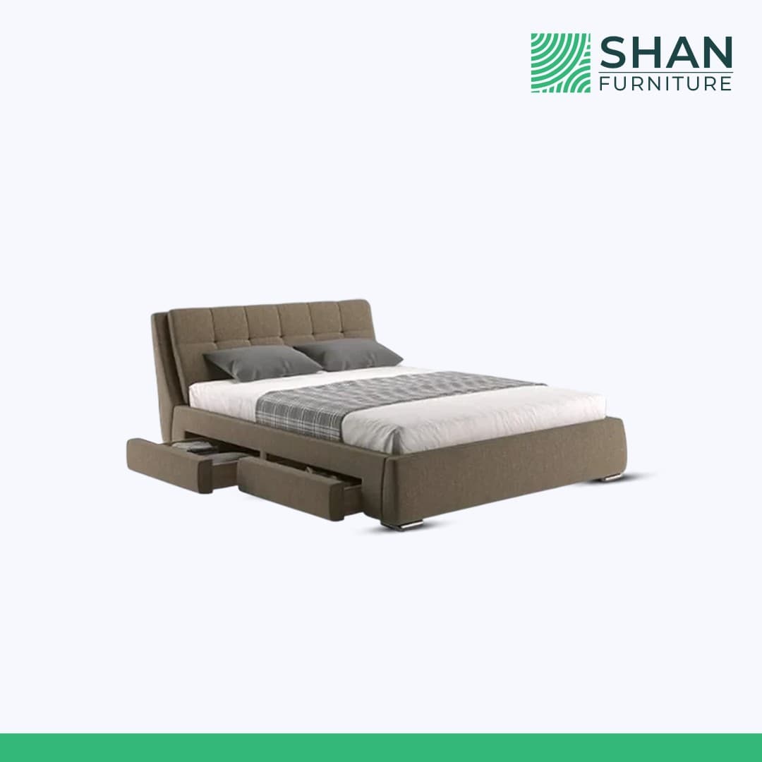 Taupe Tufted Sloped Storage Bed