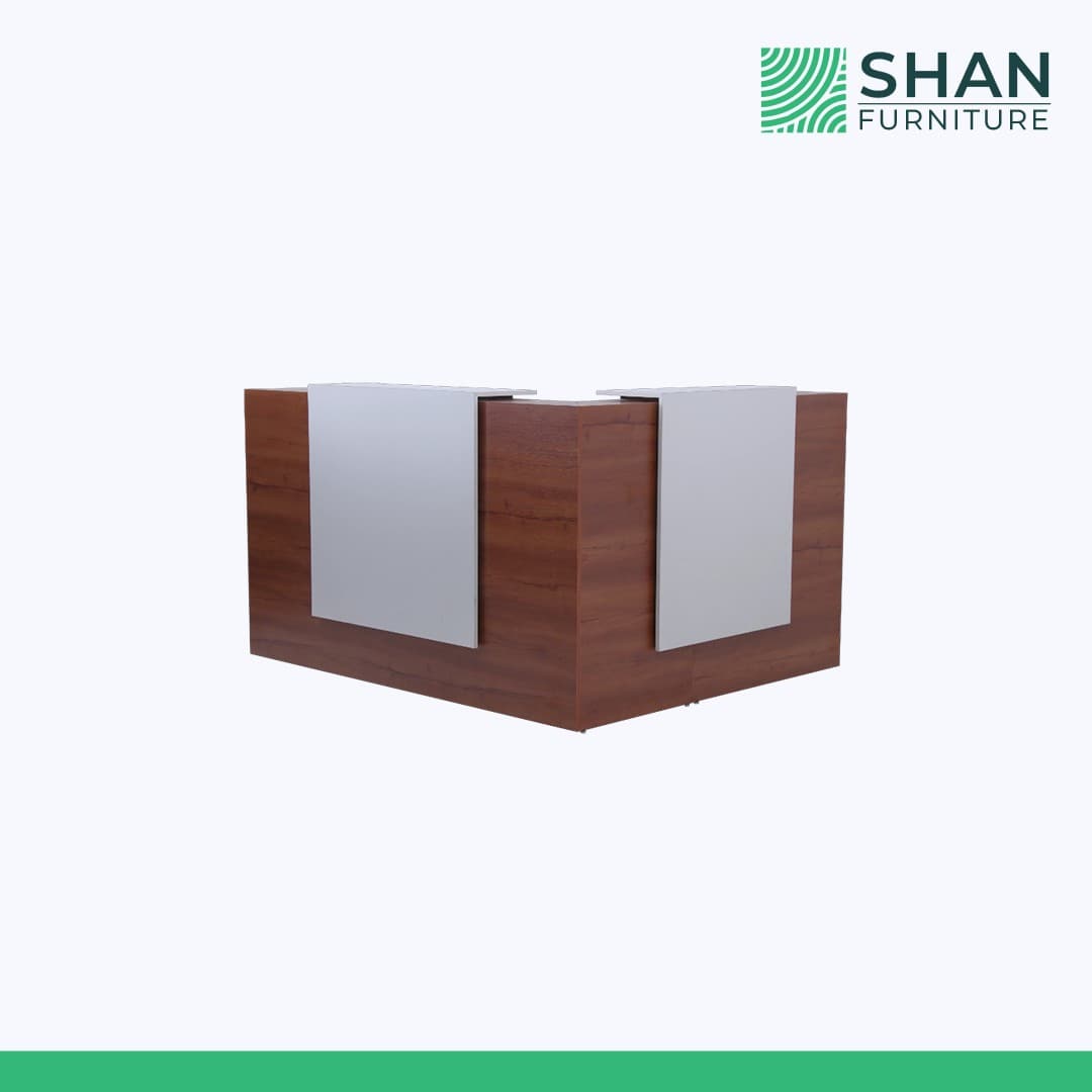 L-Shaped Reception Desk with Grey Accent Panels