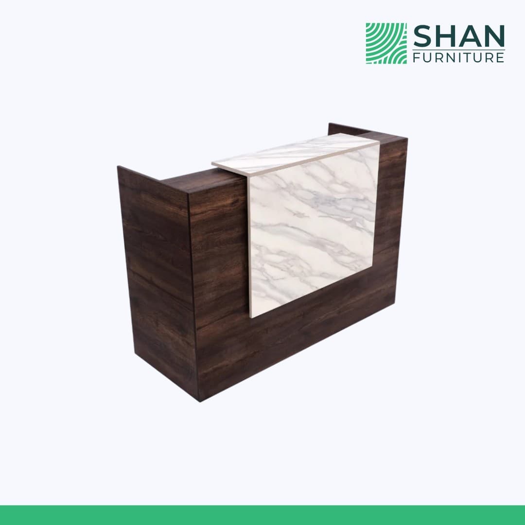 Walnut Reception Desk with Marble Accent