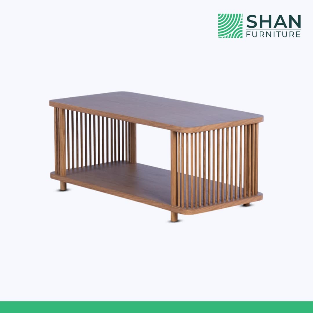 Walnut Spindle-Base Open Shelf Coffee Table