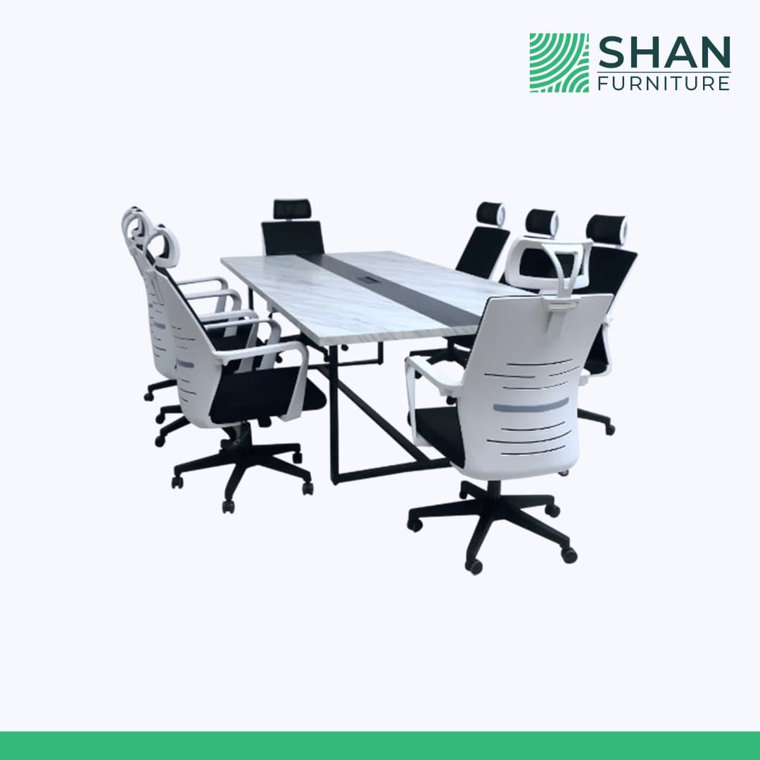 8-Seater Marble-Look Conference Table with Chairs