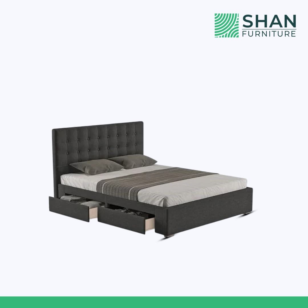Charcoal Button-Tufted Storage Bed