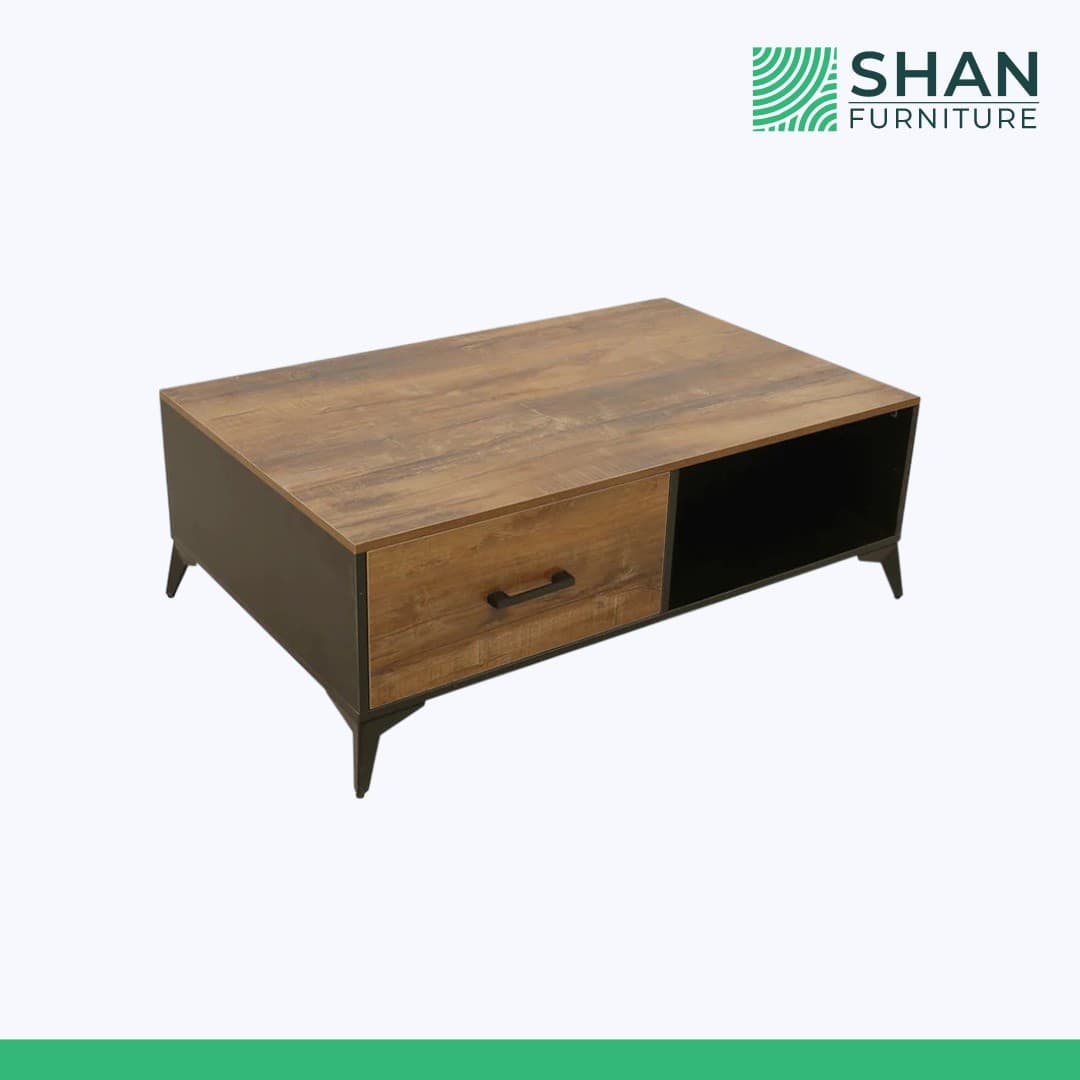 Walnut Storage Center Table with Open Shelf