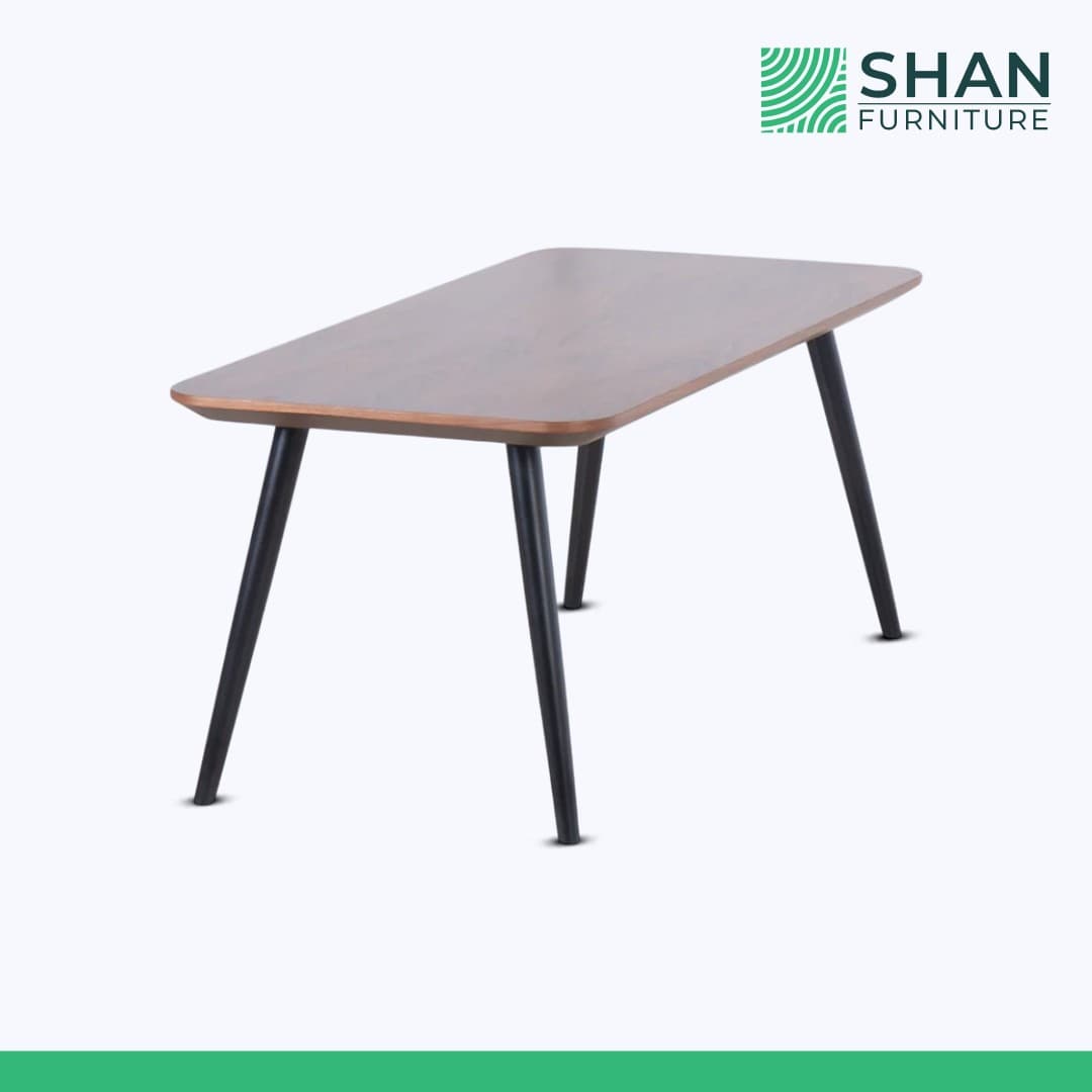 Walnut Coffee Table with Angled Metal Legs