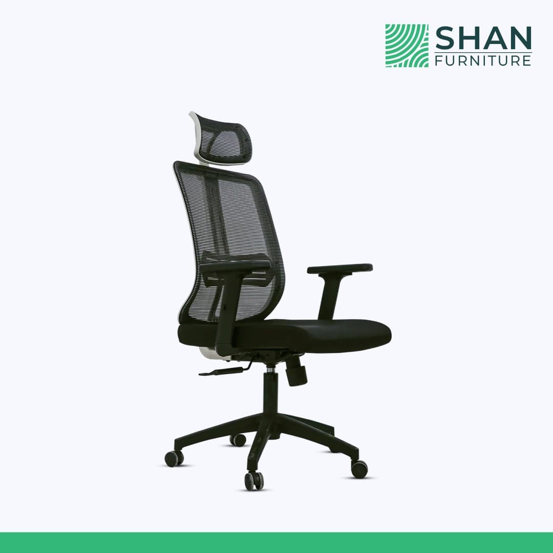 White-Frame Mesh Chair with Adjustable Arms