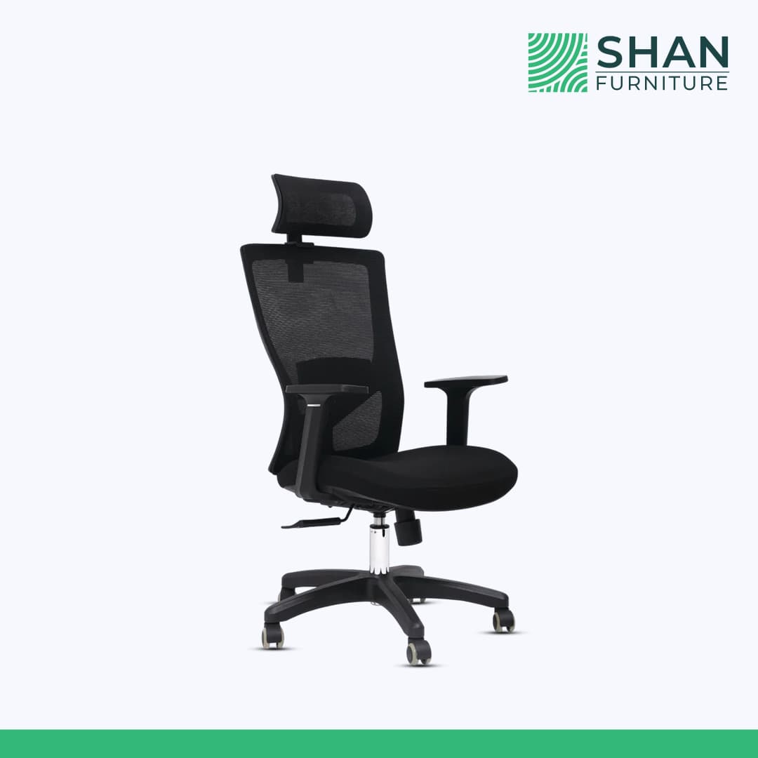 Black Mesh Manager Chair with Chrome Cylinder
