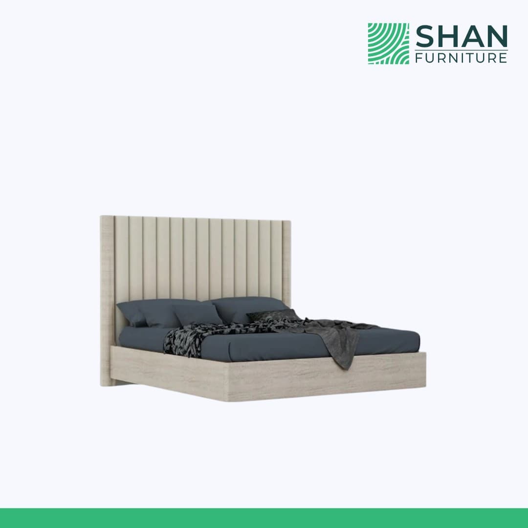 Cream Tall Channel-Tufted Bed