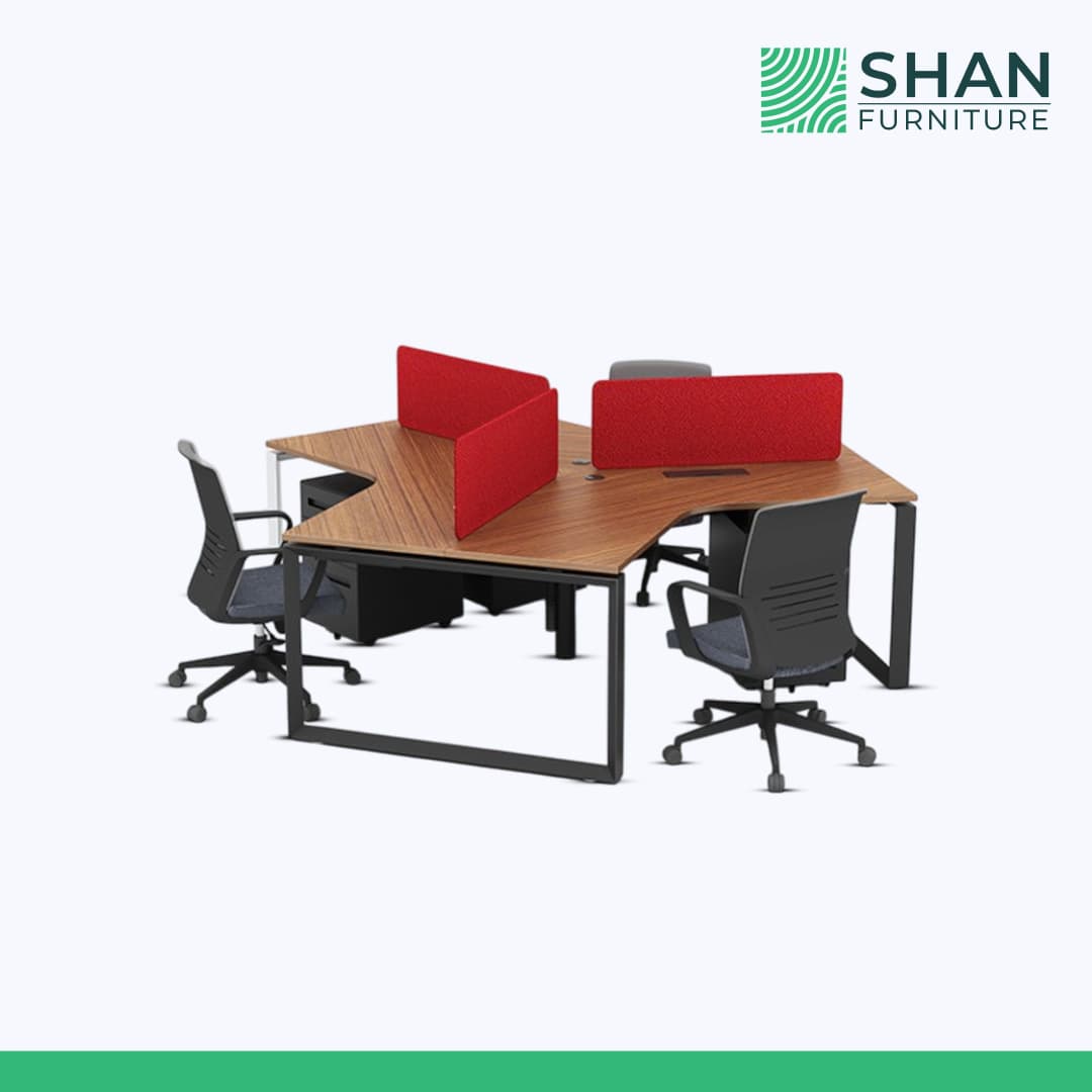 2-Person Corner Workstation with Red Privacy Screens