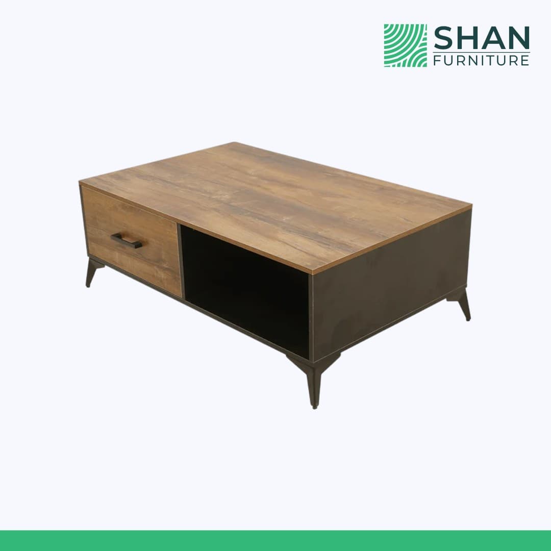 Walnut Storage Center Table with Open Shelf