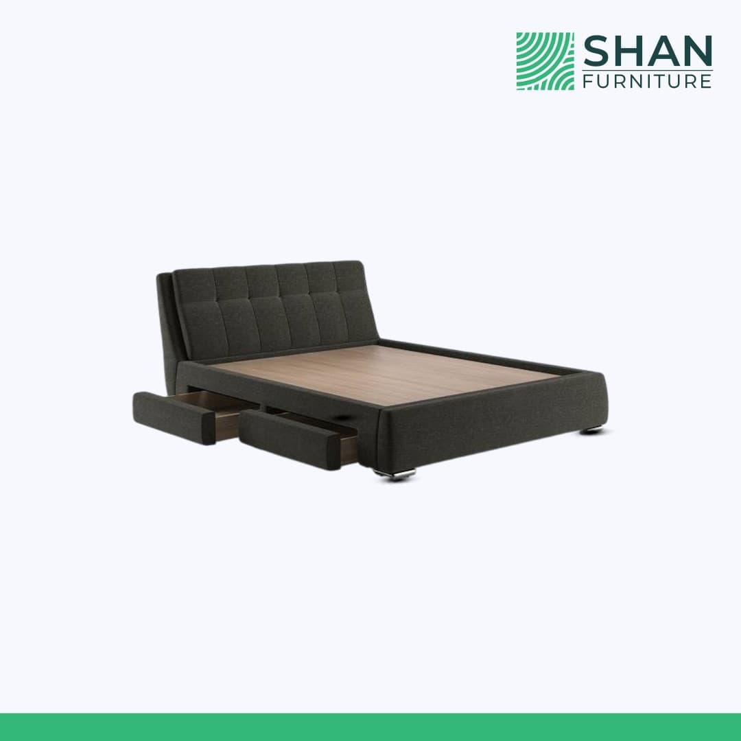 Charcoal Tufted Storage Bed with Chrome Legs