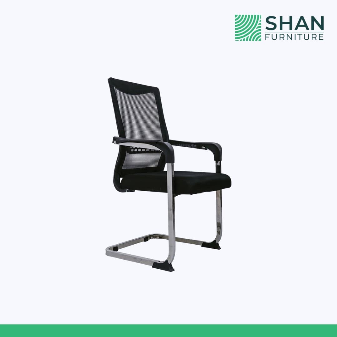 Black Mesh Visitor Chair with Wide Chrome Sled Base