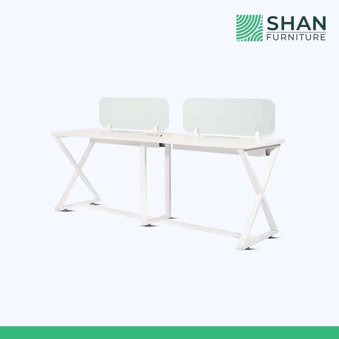 2-Seat Bench Desk with White X-Frame Legs