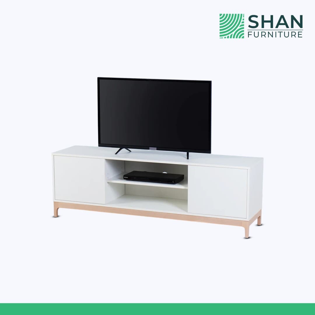 White TV Console with Wood Legs