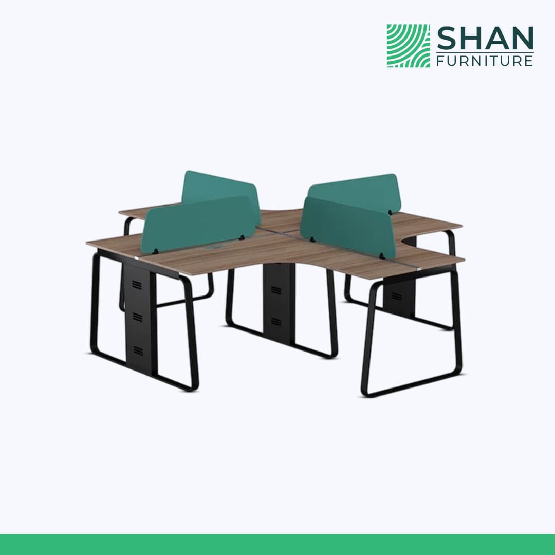4-Person Cross-Cluster Workstation with Teal Screens