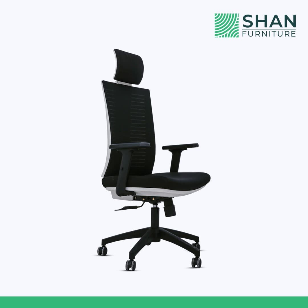 Black Mesh Executive Chair with White Trim