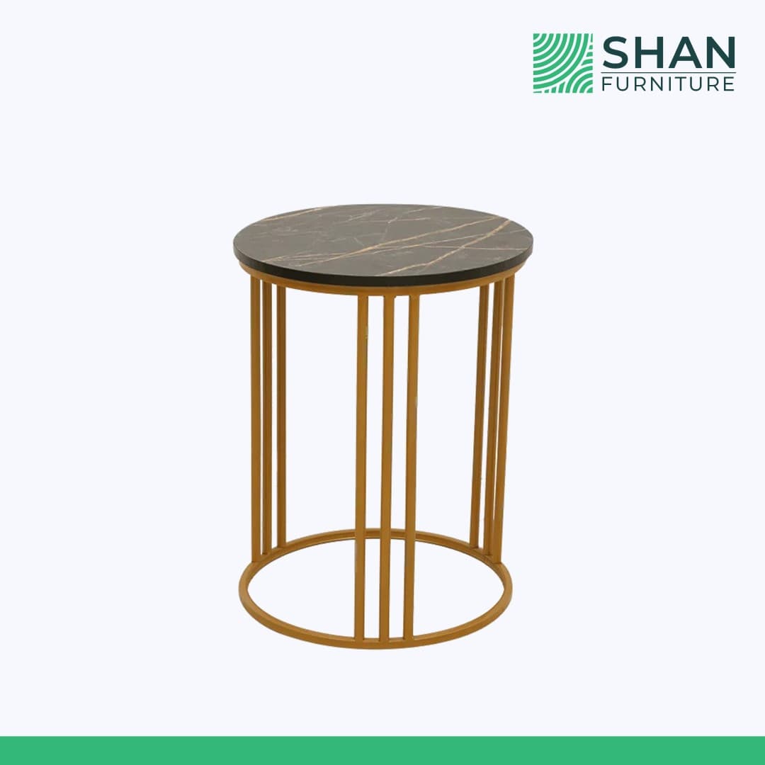 Black Marble Round Table with Gold Cage Base