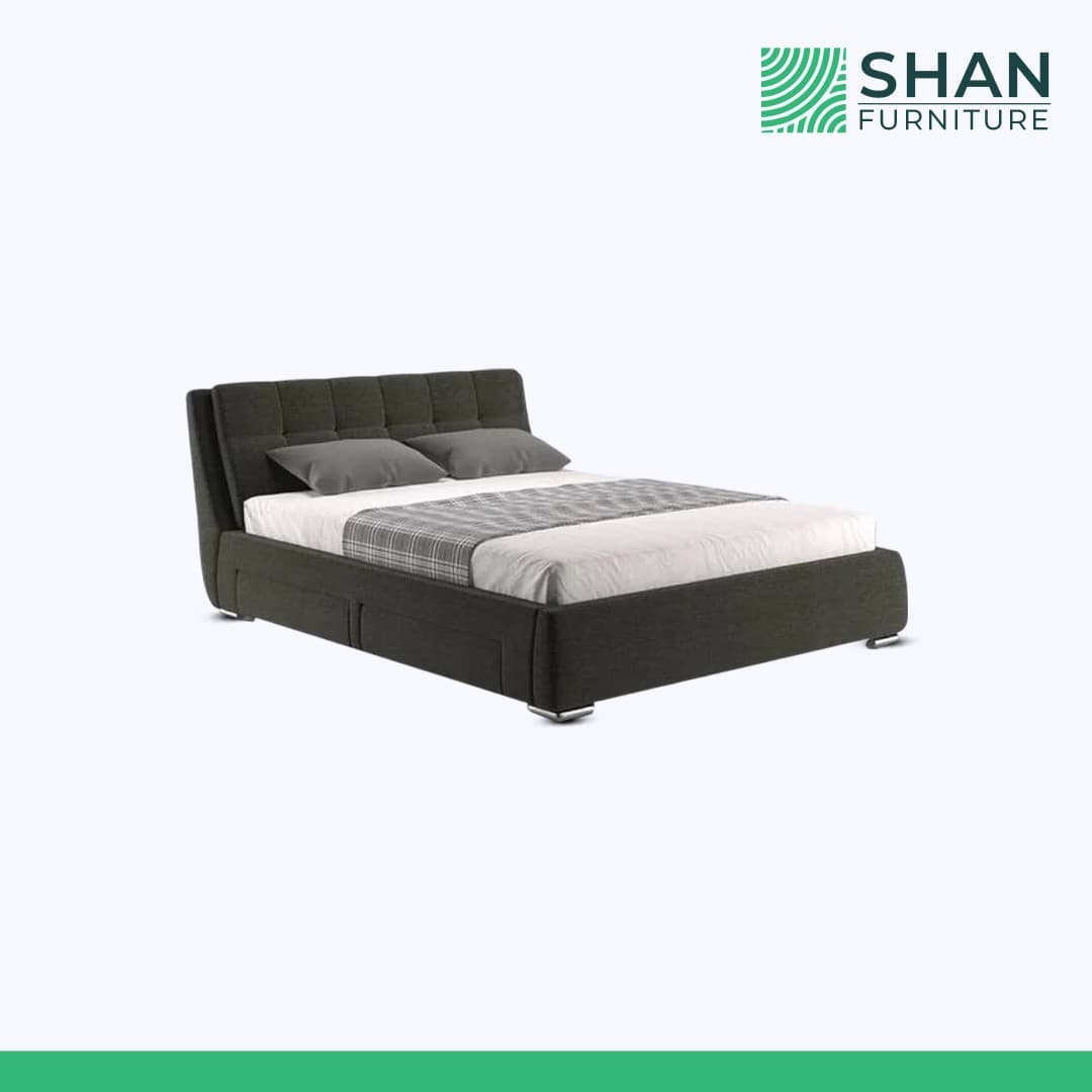 Charcoal Tufted Storage Bed with Chrome Legs