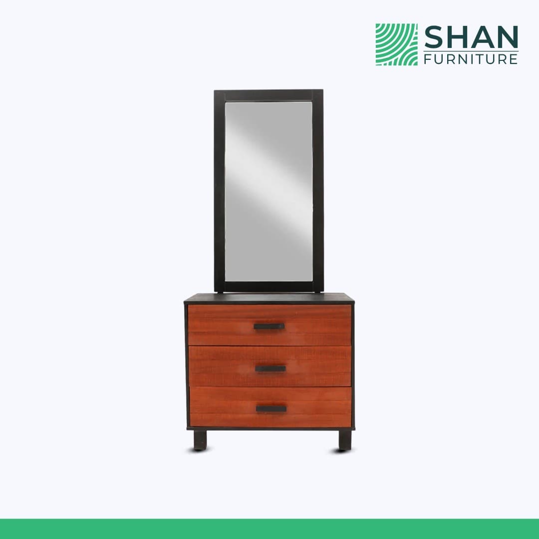 Walnut Dressing Table with Black Frame Mirror