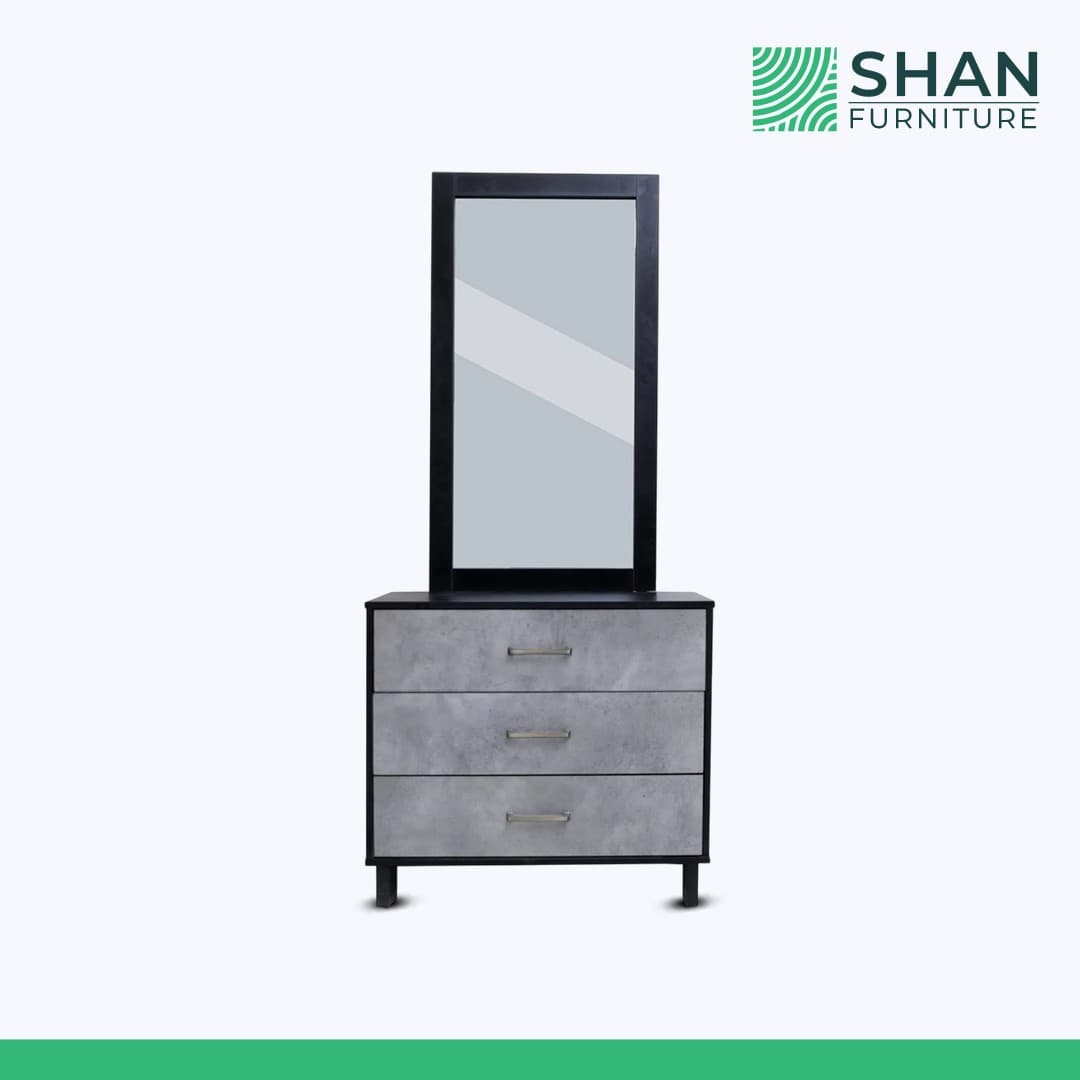 Concrete-Grey Dressing Table with Mirror