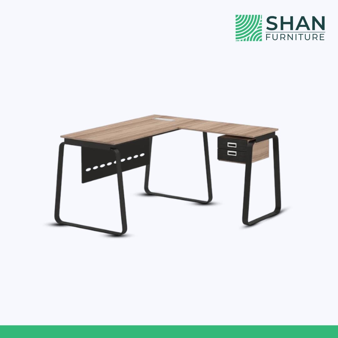 L-Shaped Workstation Desk with Drawer Pedestal