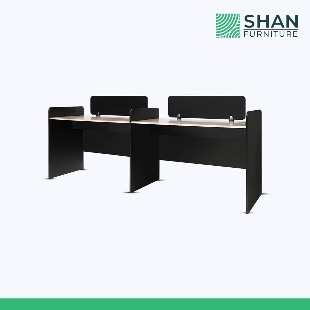 2-Seat Bench Desk with Black Panel Legs